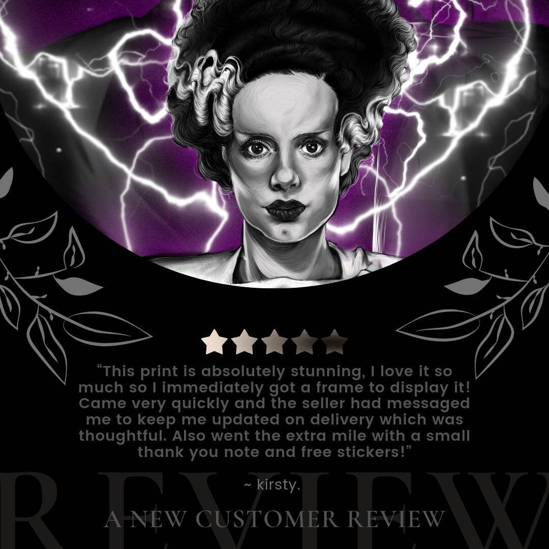 Bride of Frankenstein, horror, Halloween, spooky, gothic, eco friendly art illustration gallery print