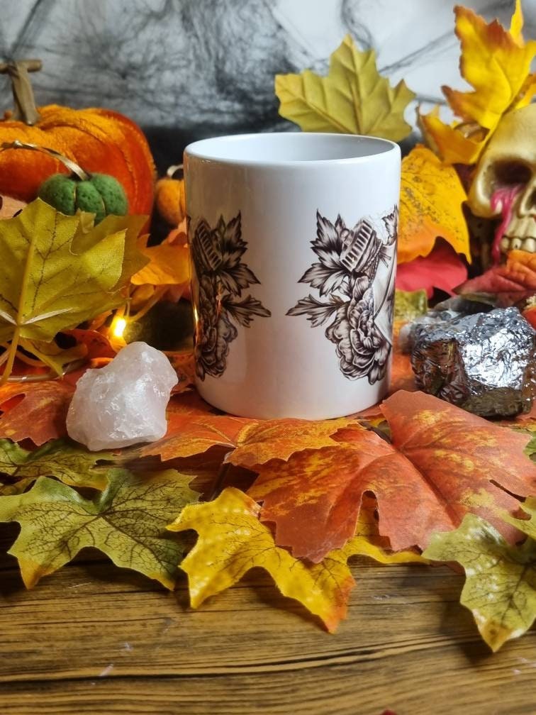 Halloween, spooky, magic, position bottle, witch, eco-friendly handmade ceramic mug with 100% unique illustrated art design