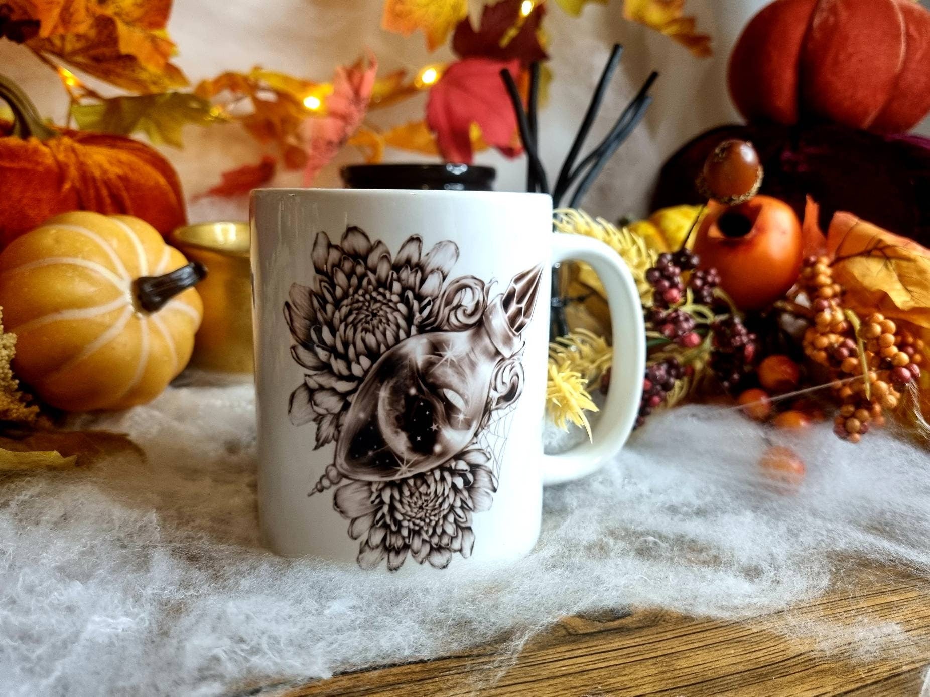 Halloween, spooky, magic, position bottle, witch, eco-friendly handmade ceramic mug with 100% unique illustrated art design