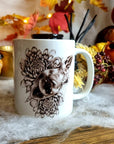 Halloween, spooky, magic, position bottle, witch, eco-friendly handmade ceramic mug with 100% unique illustrated art design