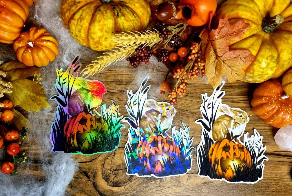 Halloween, spooky, rabbit fun, cool, one of a kind, unusual, illustration refrigerator magnets With gloss, holographic or shiney options