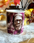 Bride of Frankenstein one of a kind unique illustrated art design handmade, handpressed mug, tea cup. Mug horror halloween spooky vintage