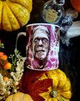 Bride of Frankenstein one of a kind unique illustrated art design handmade, handpressed mug, tea cup. Mug horror halloween spooky vintage