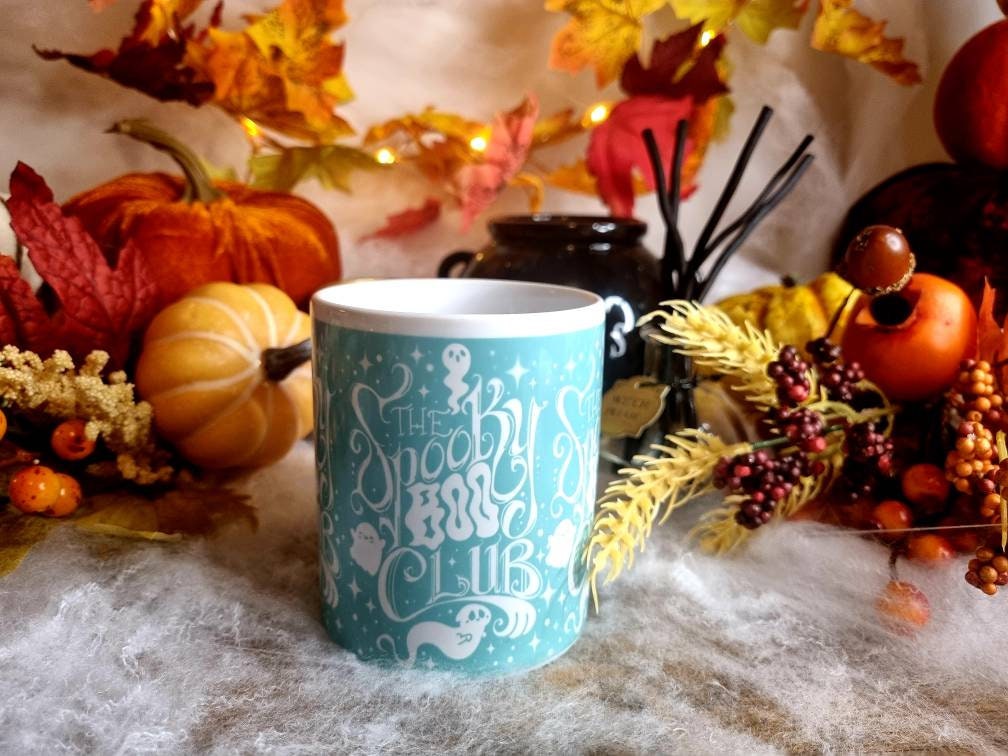 Spooky boo club, Halloween, Sad ghost, Sad ghost club, ghost, spooky, creepy cute, illustration design, ceramic mug, cup more colours.