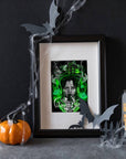 Dramatic, gothic horror halloween one of a kind unique ecofriendly, acid free, Wednesday Adams, illustrstion,art print, wall art home decor