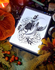 Bat Halloween horror spooky fall tattoo black and white art illustration gallery print