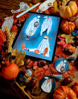 Sad bedsheet Ghost illustration Halloween spooky art gallery print.