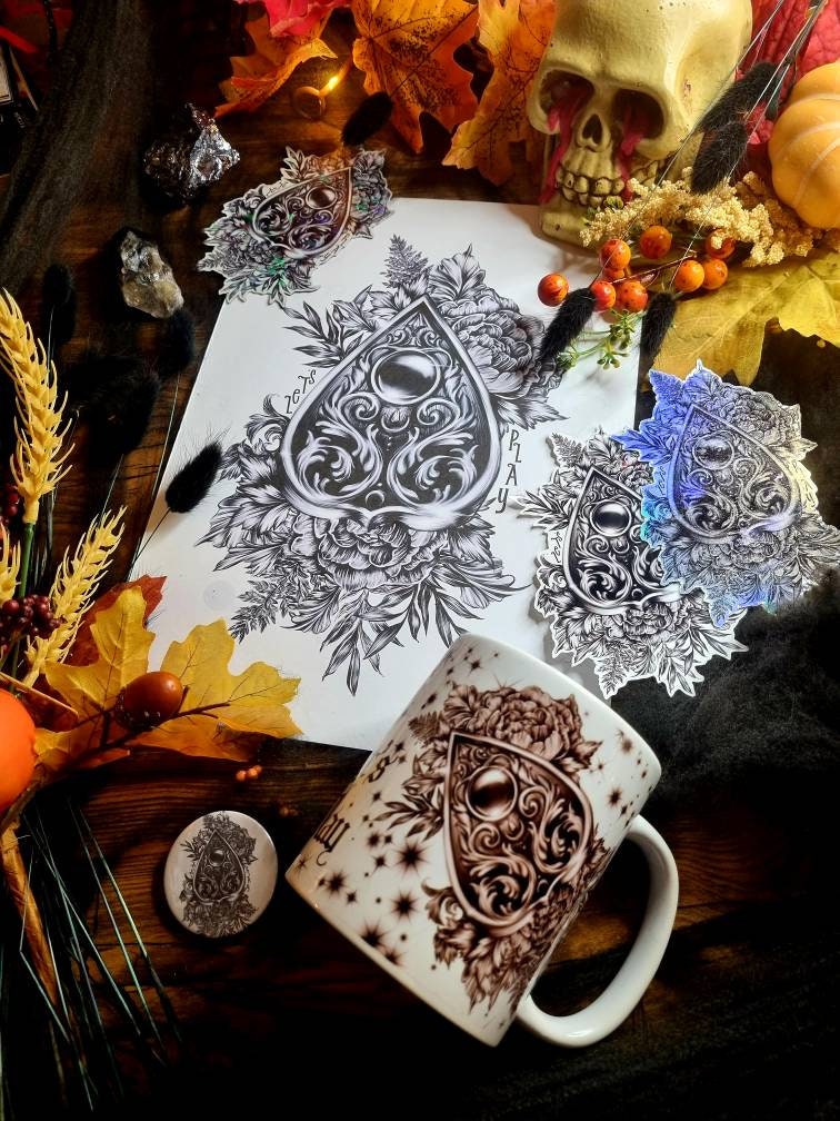 Ouiji plancheet, ouija, ouiji spooky halloween horror art print unique eco-friendly acid-free dark arts witchy illustration wall art decor