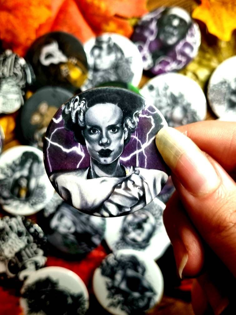 Cute, horror, halloween,witch, unique, handmade art artist illustration ecofriendly backpack jacket button pin badge perfect for gift 45mm