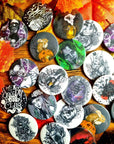 Cute, horror, halloween,witch, unique, handmade art artist illustration ecofriendly backpack jacket button pin badge perfect for gift 45mm