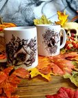 Halloween, spooky, magic, position bottle, witch, eco-friendly handmade ceramic mug with 100% unique illustrated art design