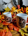Halloween, spooky, magic, position bottle, witch, eco-friendly handmade ceramic mug with 100% unique illustrated art design