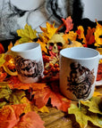 Halloween, spooky, magic, position bottle, witch, eco-friendly handmade ceramic mug with 100% unique illustrated art design