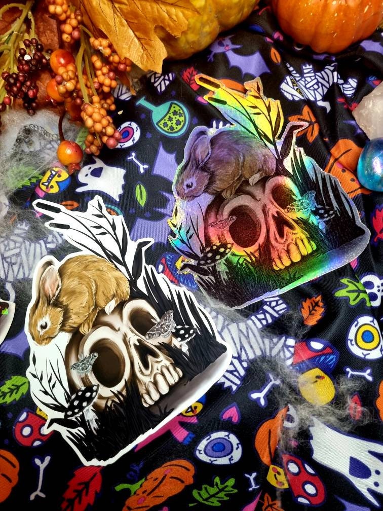 Halloween, spooky, rabbit fun, cool, one of a kind, unusual, illustration refrigerator magnets With gloss, holographic or shiney options