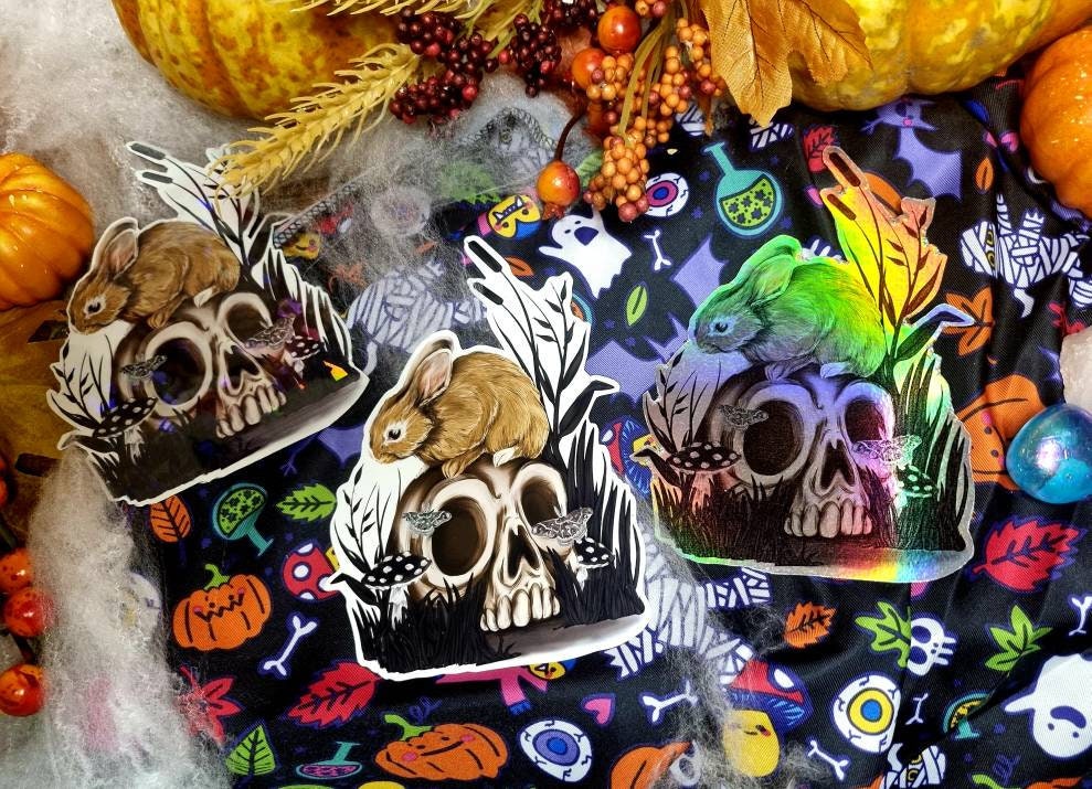 Halloween, spooky, rabbit fun, cool, one of a kind, unusual, illustration refrigerator magnets With gloss, holographic or shiney options