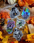 Magical, witchy, potion bottles, hex the patriarchy, storms, moon, heart, plauge, cute, cartoon, art, illustrated gloss,holographic, magnet