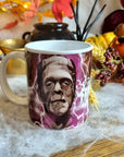 Bride of Frankenstein one of a kind unique illustrated art design handmade, handpressed mug, tea cup. Mug horror halloween spooky vintage