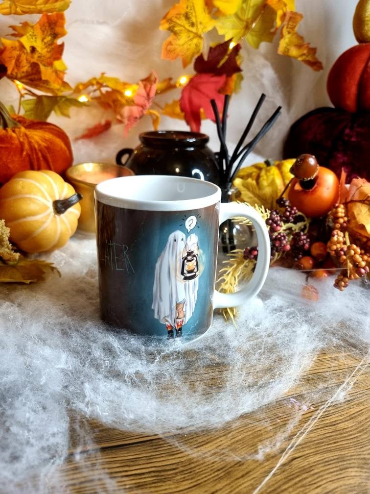 Bedsheet ghosts, ghosts, Halloween, spooky ghosts illustration art funny mugs, cup horror, punny ghost. I'm here for the boos. Ghosted.