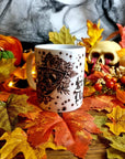 Ouiji plancheet, ouijia, ghothic, illustration ,ghost, art one of a kind, fun, spooky halloween, tea cup, mug, hand pressed