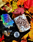 Ouiji plancheet, ouijia, ghothic, illustration ,ghost, art one of a kind, fun, spooky halloween, tea cup, mug, hand pressed