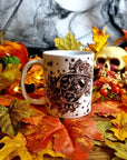 Ouiji plancheet, ouijia, ghothic, illustration ,ghost, art one of a kind, fun, spooky halloween, tea cup, mug, hand pressed