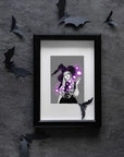 hand drawn Digital, purple, Witch. art print. home decor, gallery print. Purple glowing witch print. Femal portrait. Illustration. Fantasy