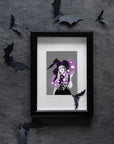 hand drawn Digital, purple, Witch. art print. home decor, gallery print. Purple glowing witch print. Femal portrait. Illustration. Fantasy