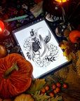 Bat Halloween horror spooky fall tattoo black and white art illustration gallery print