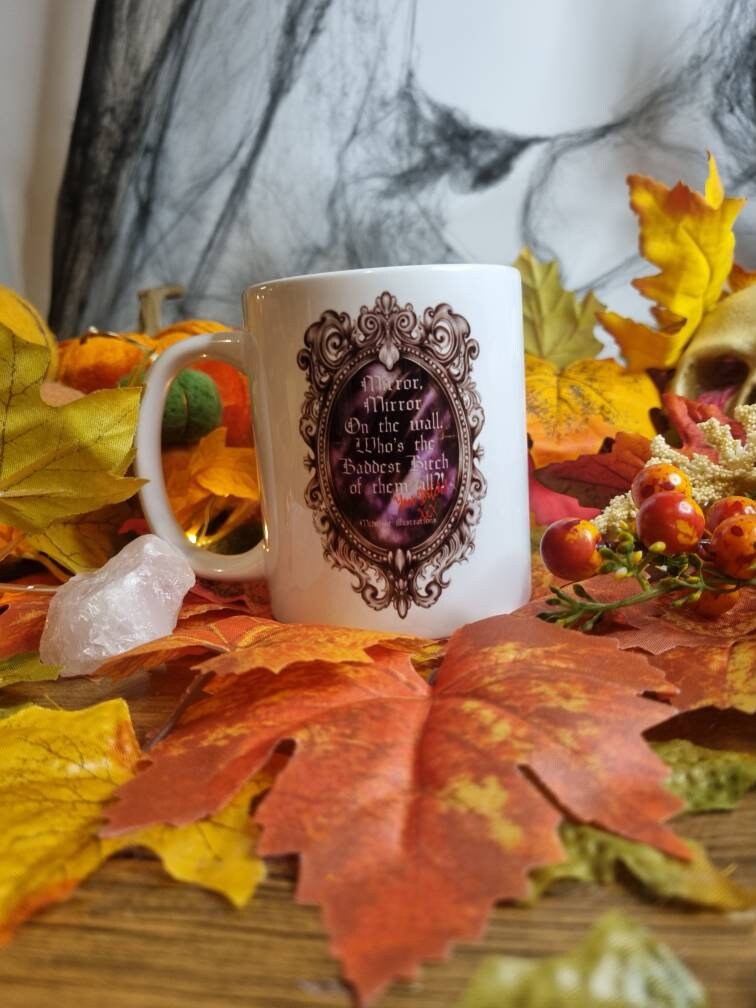 Alternative, gothic, pride, empowerment snow White, mirror mirror on the wall unique one of a kind hand pressed illustration art ceramic mug