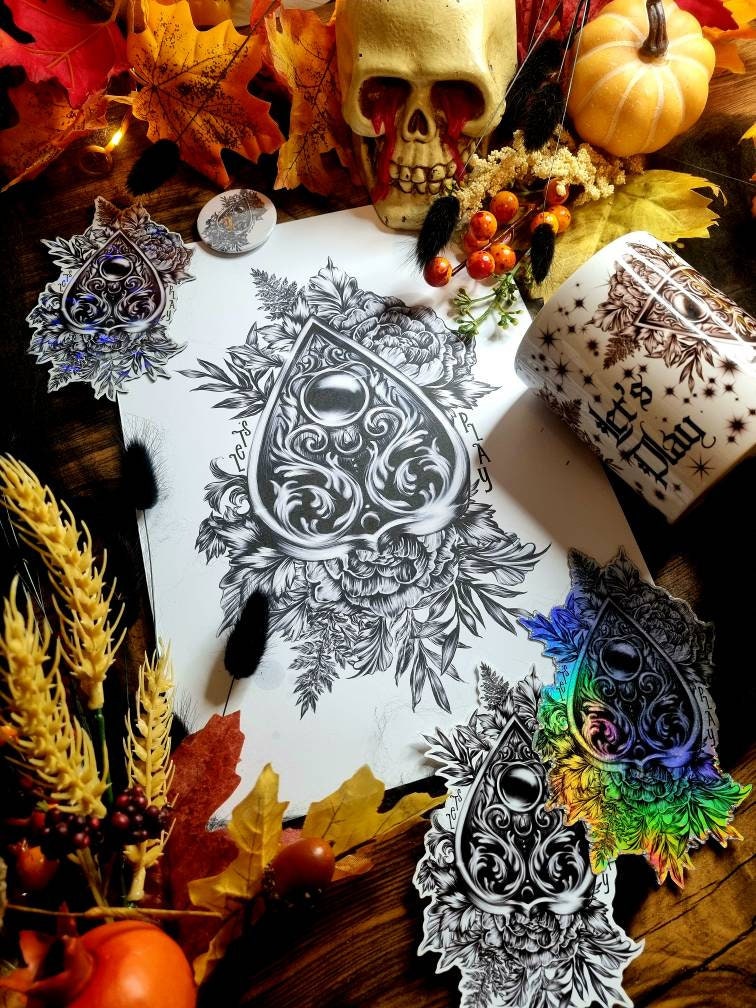 Ouiji plancheet, ouija, ouiji spooky halloween horror art print unique eco-friendly acid-free dark arts witchy illustration wall art decor