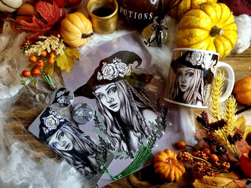 Unique beautiful green witch dark academia gothic halloween mug perfect gift or home decor art mug functional art coffee mug spooky vibes