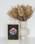 dramatic stunning digital painting colour popping purple finch bird illustration nature wall art perfect for home decor.