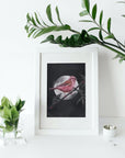 dramatic stunning digital painting colour popping purple finch bird illustration nature wall art perfect for home decor.