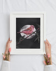 dramatic stunning digital painting colour popping purple finch bird illustration nature wall art perfect for home decor.