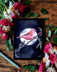 dramatic stunning digital painting colour popping purple finch bird illustration nature wall art perfect for home decor.