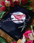 dramatic stunning digital painting colour popping purple finch bird illustration nature wall art perfect for home decor.