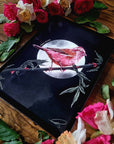 dramatic stunning digital painting colour popping purple finch bird illustration nature wall art perfect for home decor.