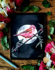 dramatic stunning digital painting colour popping purple finch bird illustration nature wall art perfect for home decor.