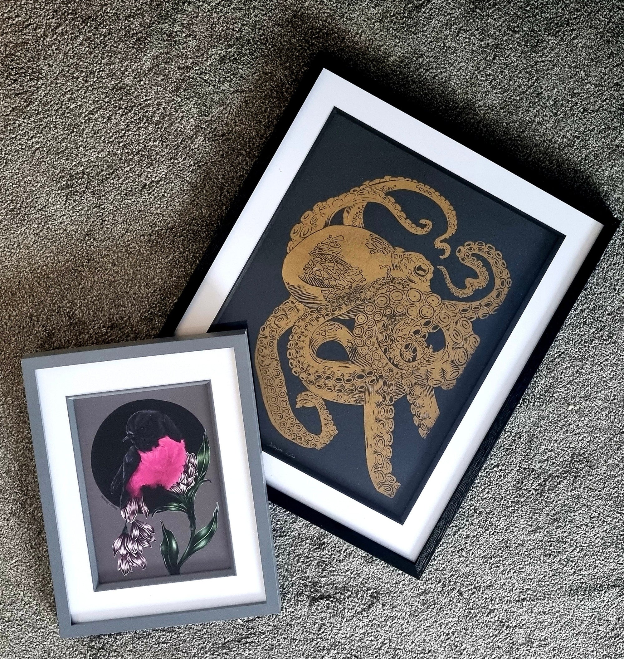 handmade original print one of a kind octopus hand printed and carved minimalist intaglio lino print wall art home decor. Illustration