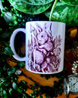 Unique design functional art sublimation rabbit illustration mug black & white monochrome perfect gift home decor Alice in wonderland