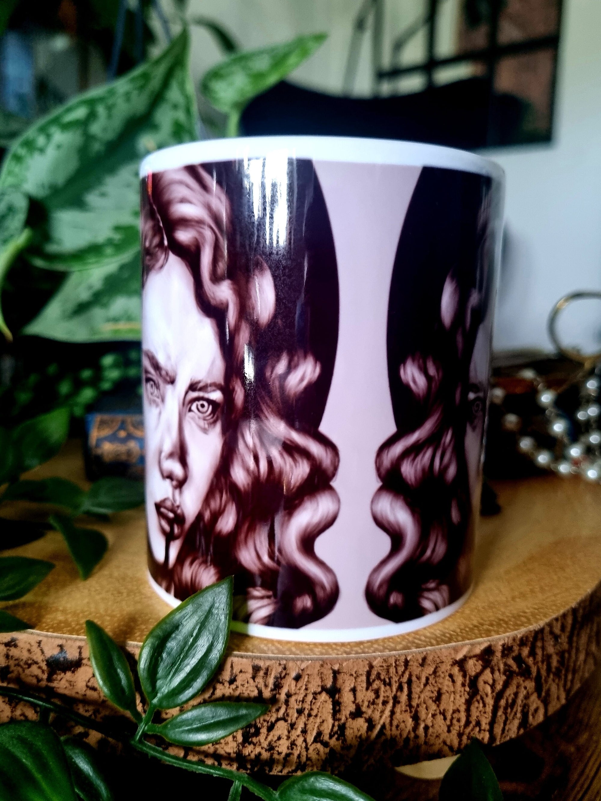 One of a kind design functional art sublimation illustration mug with black & white vintage flapper pinup girl perfect gift and home decor