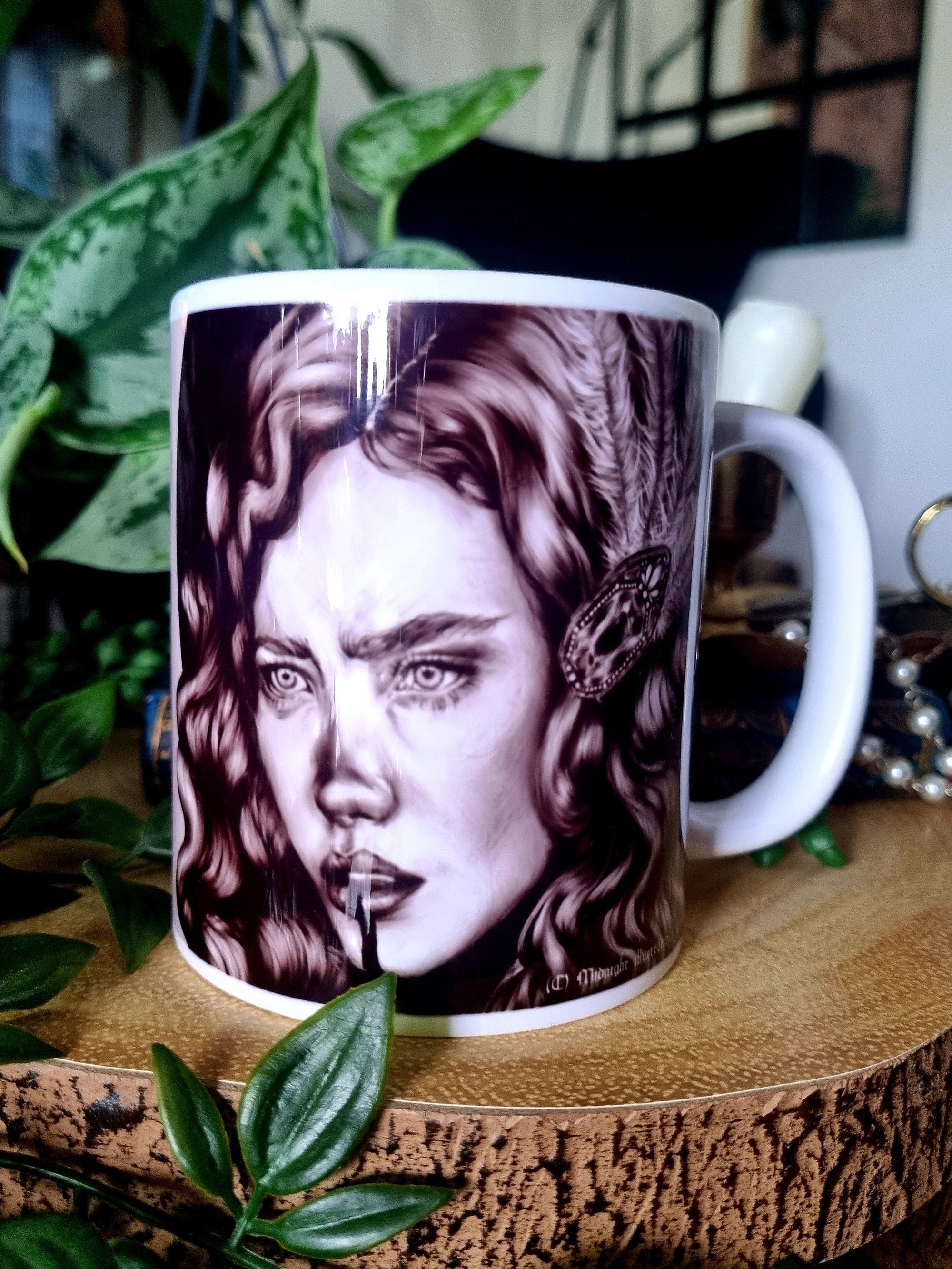 One of a kind design functional art sublimation illustration mug with black & white vintage flapper pinup girl perfect gift and home decor