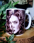 One of a kind design functional art sublimation illustration mug with black & white vintage flapper pinup girl perfect gift and home decor