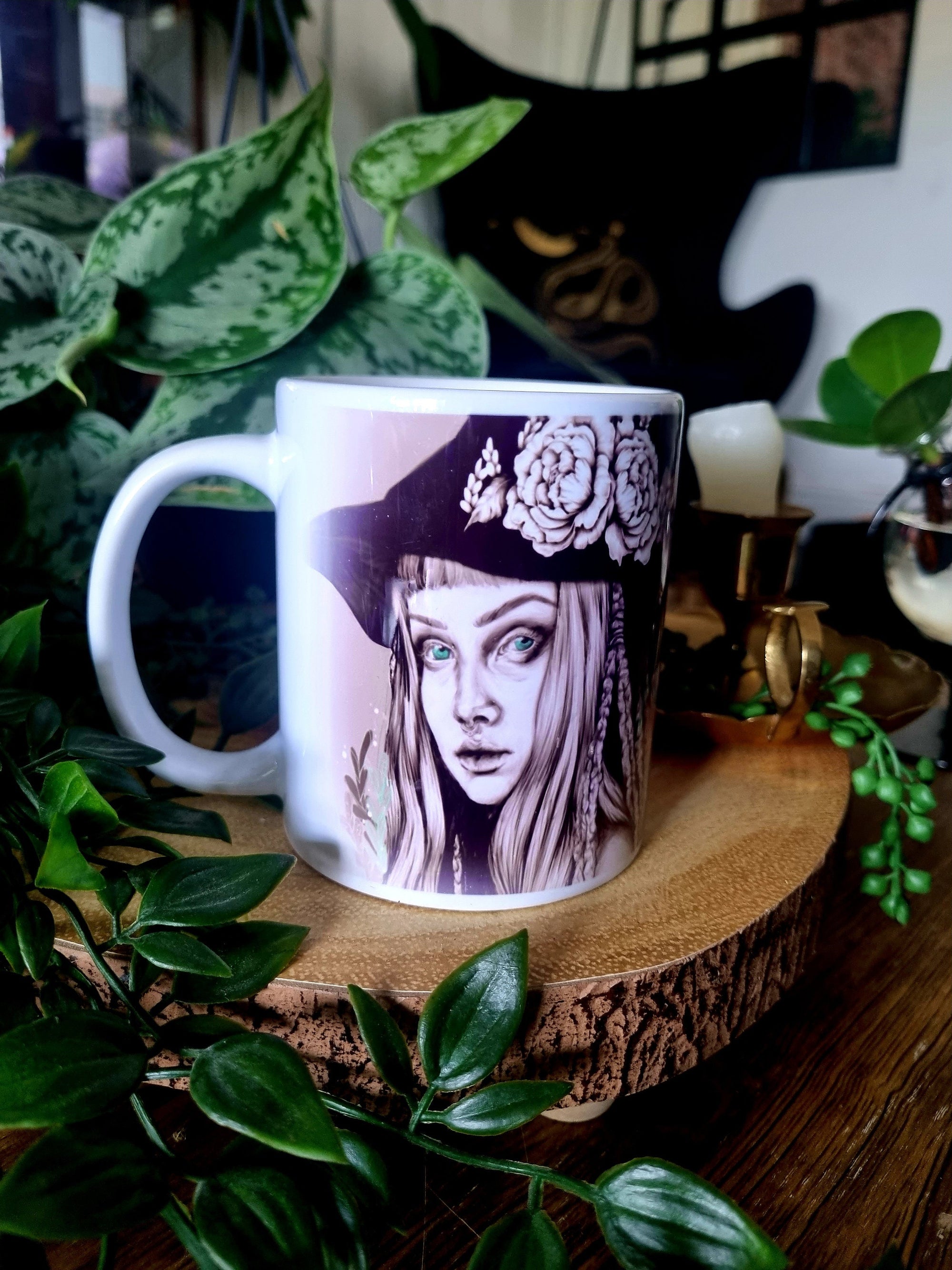 Unique beautiful green witch dark academia gothic halloween mug perfect gift or home decor art mug functional art coffee mug spooky vibes