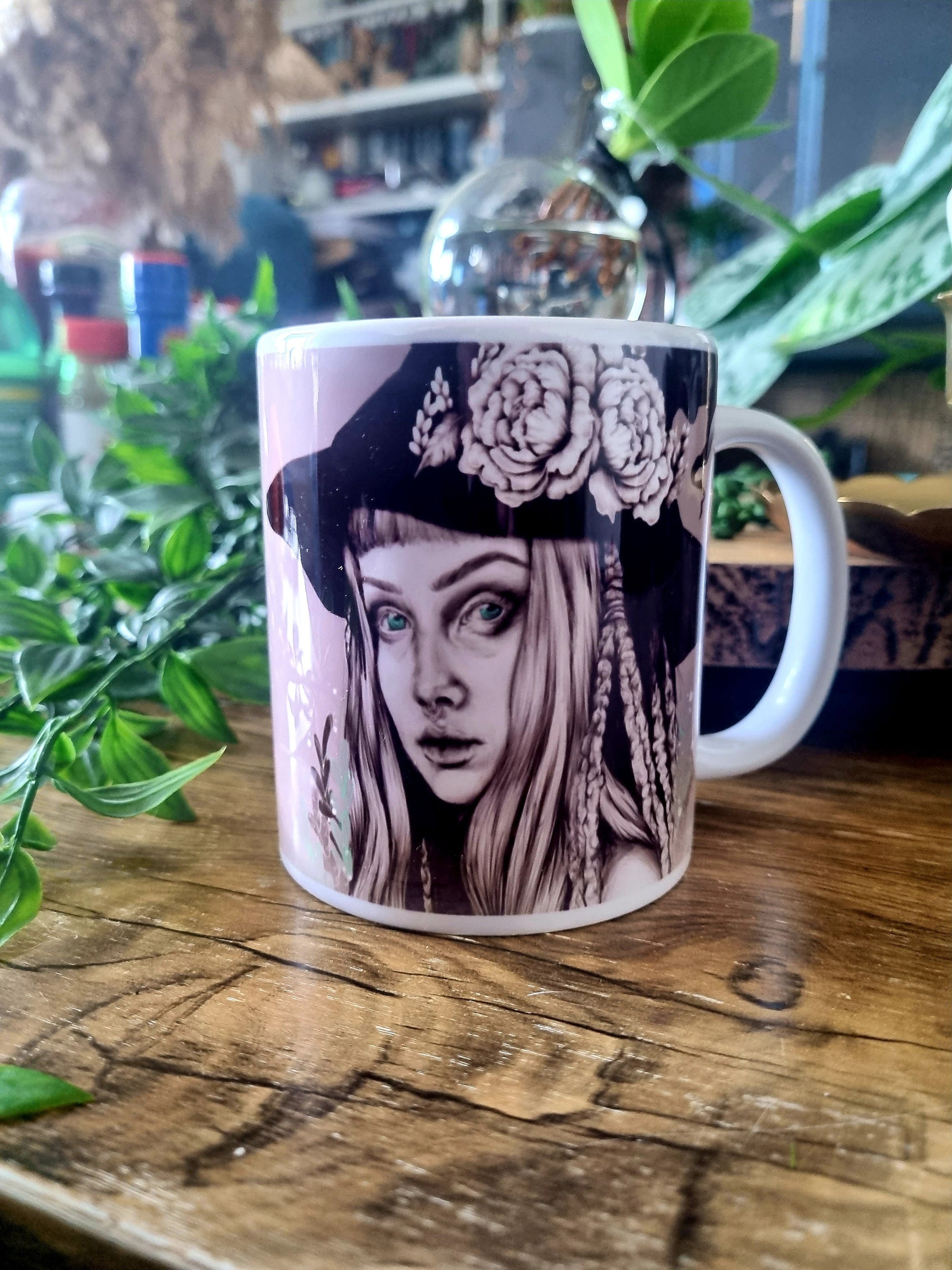 Unique beautiful green witch dark academia gothic halloween mug perfect gift or home decor art mug functional art coffee mug spooky vibes