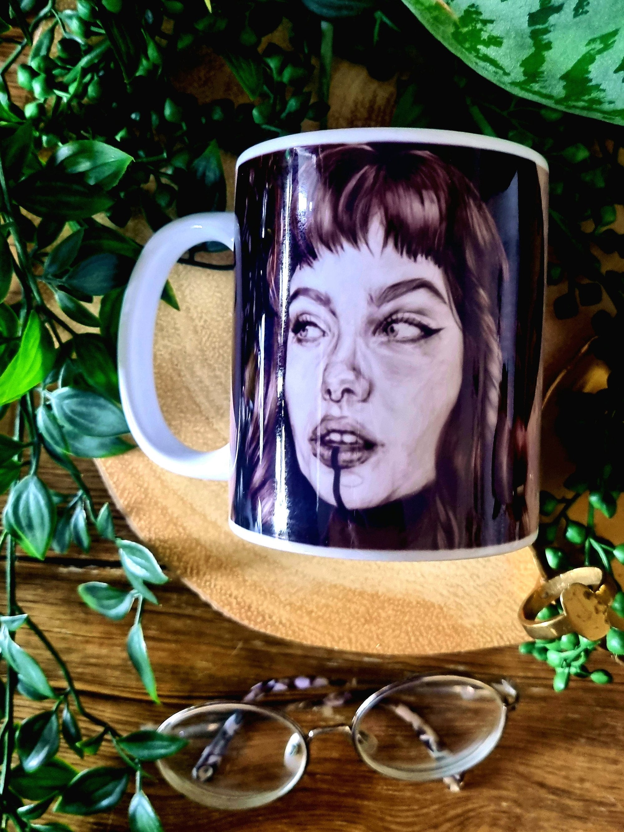 One of a kind design functional art sublimation illustration mug with black and white portrait perfect gift and statement piece home decor