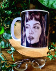 One of a kind design functional art sublimation illustration mug with black and white portrait perfect gift and statement piece home decor