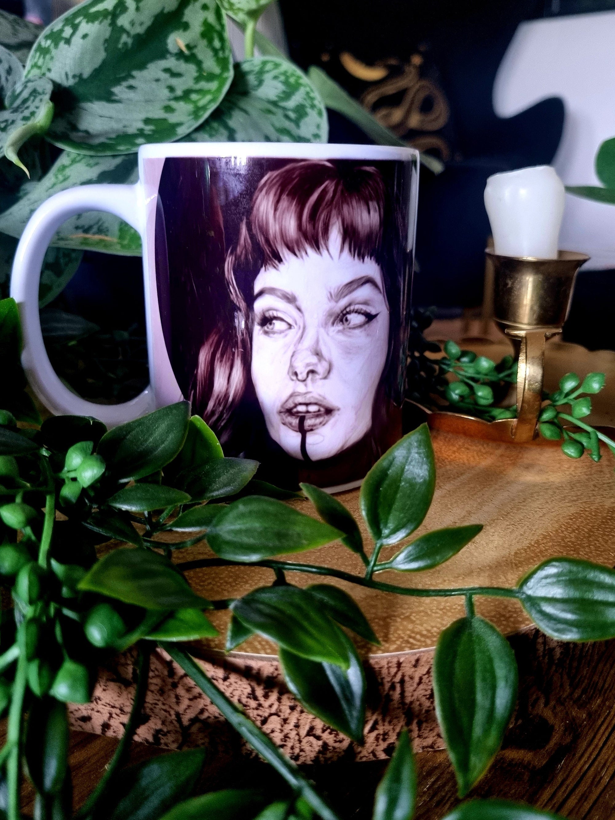 One of a kind design functional art sublimation illustration mug with black and white portrait perfect gift and statement piece home decor