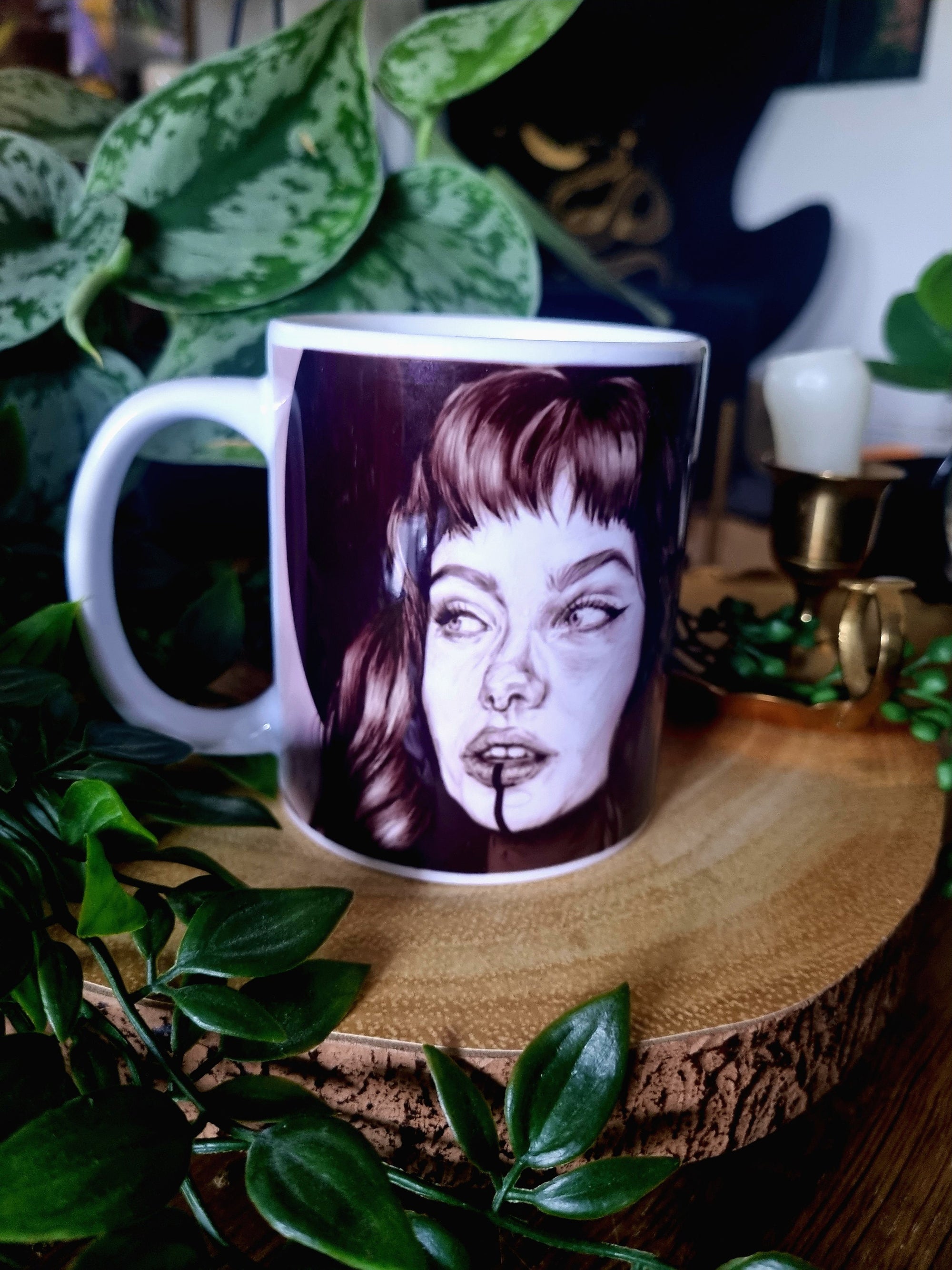 One of a kind design functional art sublimation illustration mug with black and white portrait perfect gift and statement piece home decor