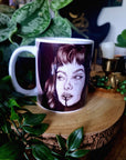 One of a kind design functional art sublimation illustration mug with black and white portrait perfect gift and statement piece home decor